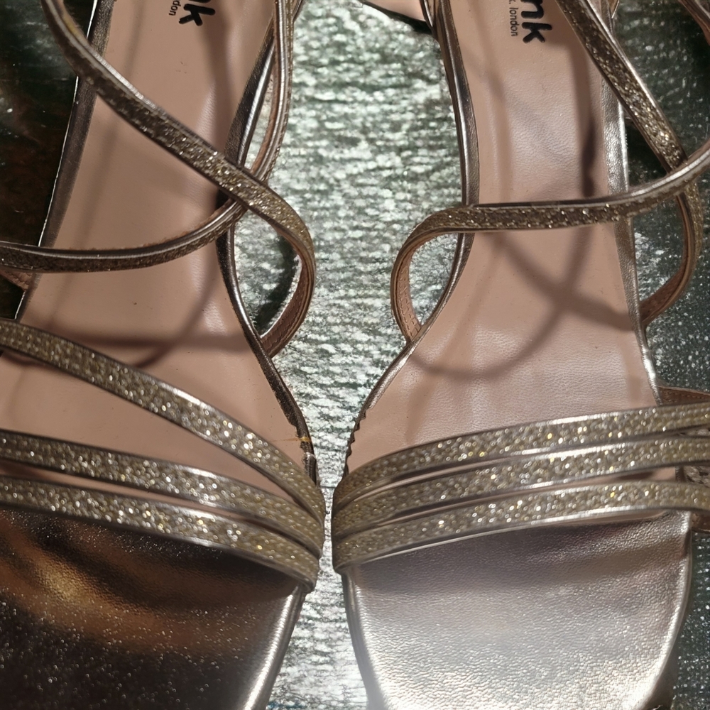 NWOT Pink Paradox London Gold Glitter Strappy Heels Size 8 - Picture 3 of 6